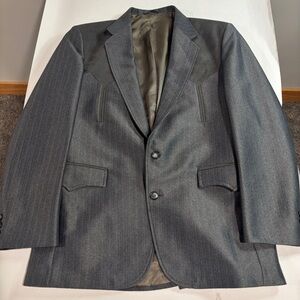 Circle S Suit Jacket Blazer Mens 40R Gray Silver Western Yoke Rockabilly Cowboy